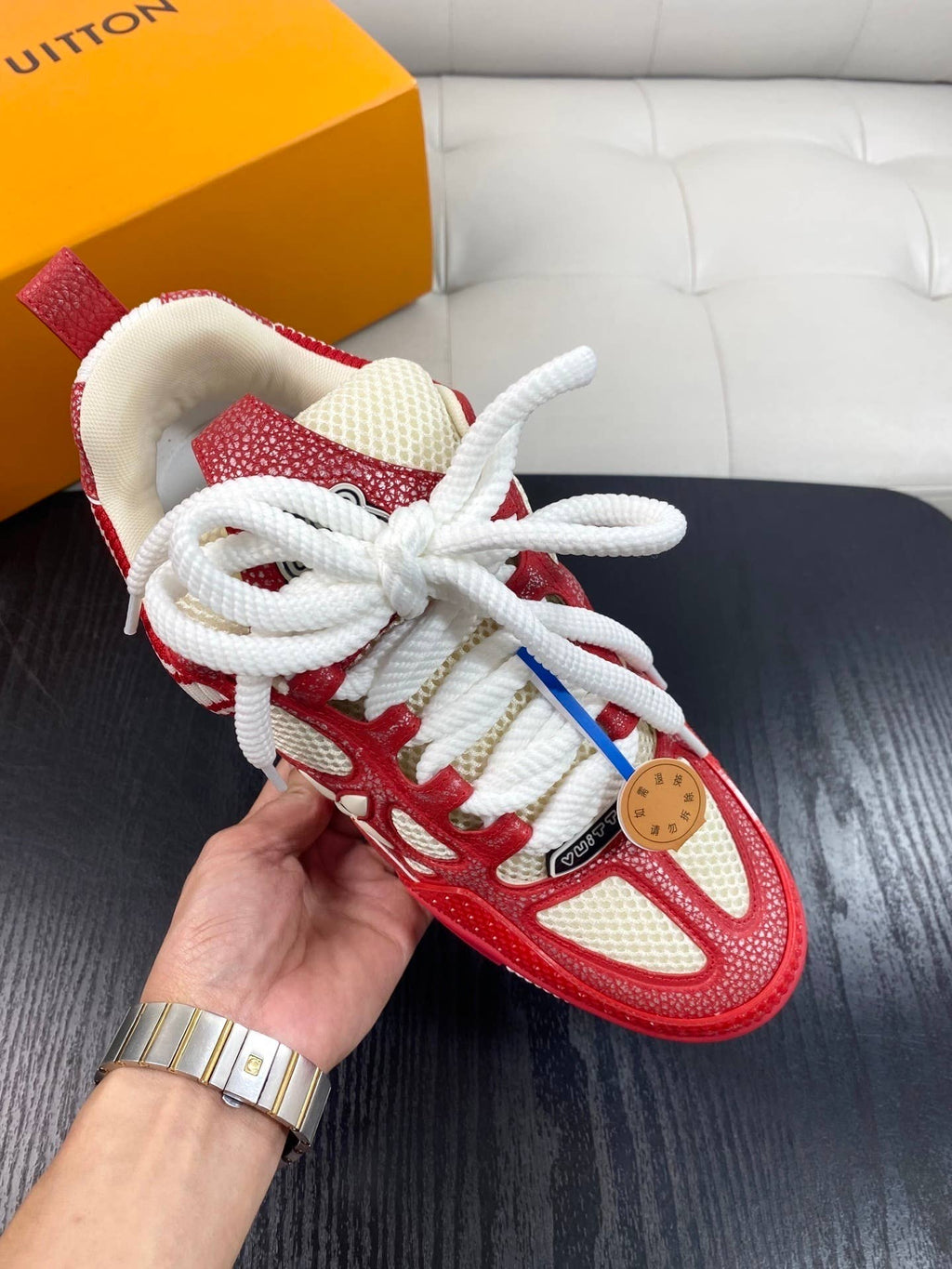 LV Skate sneaker in red and white.