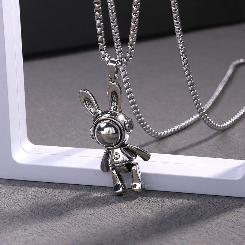 Mens Creative, Movable Mechanical Rabbit Necklace