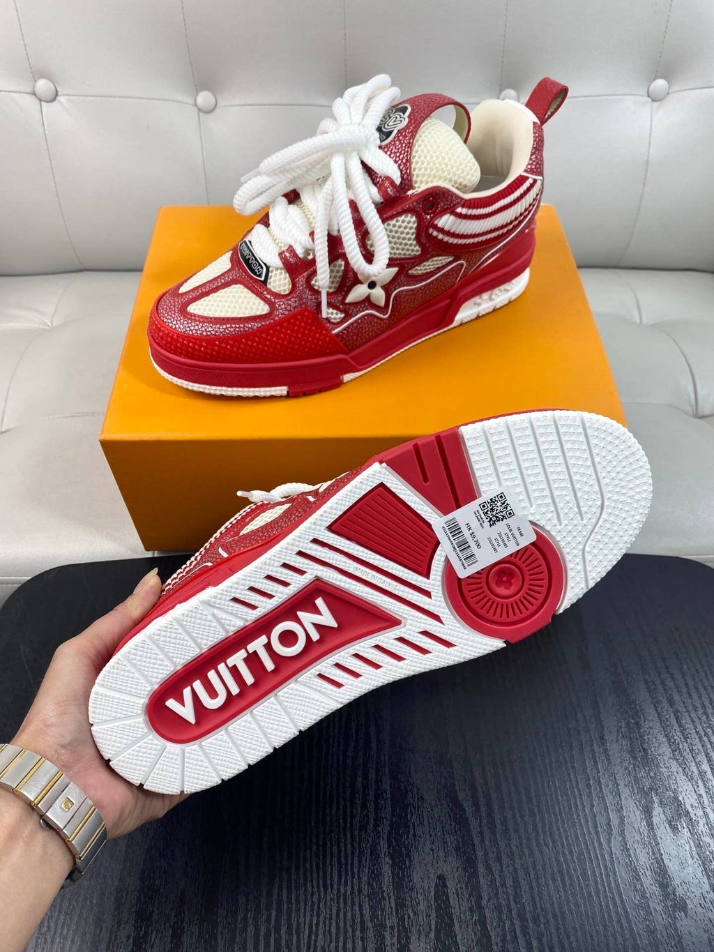 LV Skate sneaker in red and white.