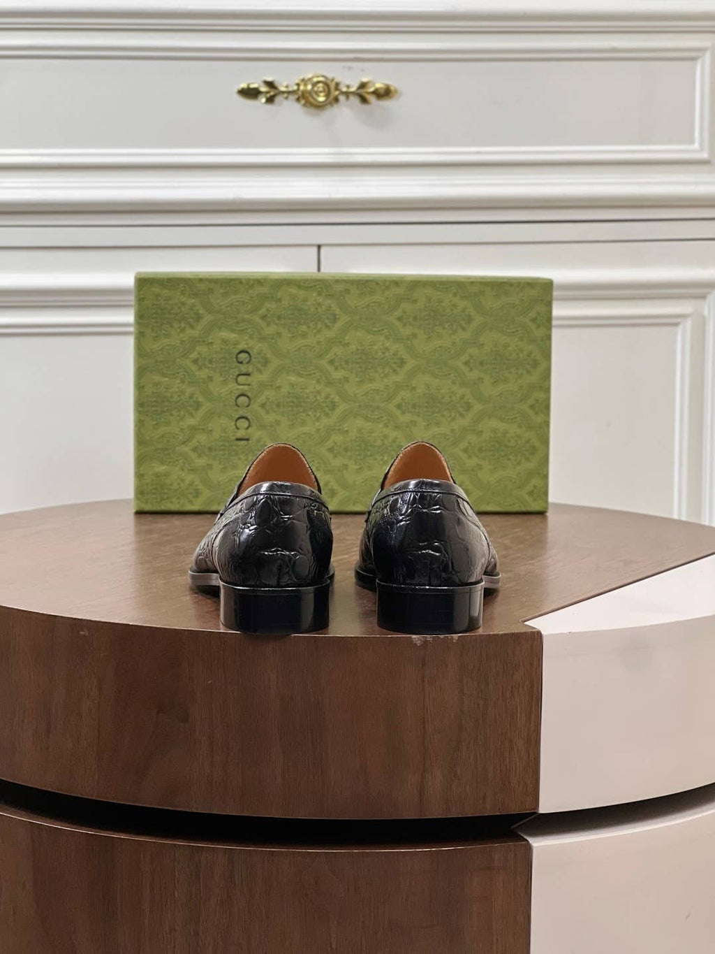 black crocodile leather loafers