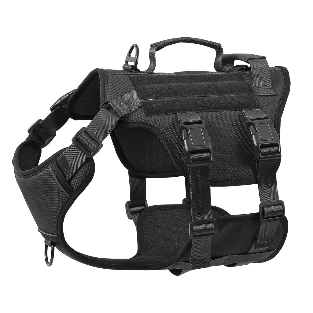 Heat-resistant Durable Nylon Tactical Service Dog Harness, Adjustable No-pull Reflective Vest With Dual Handles For Large Dogs