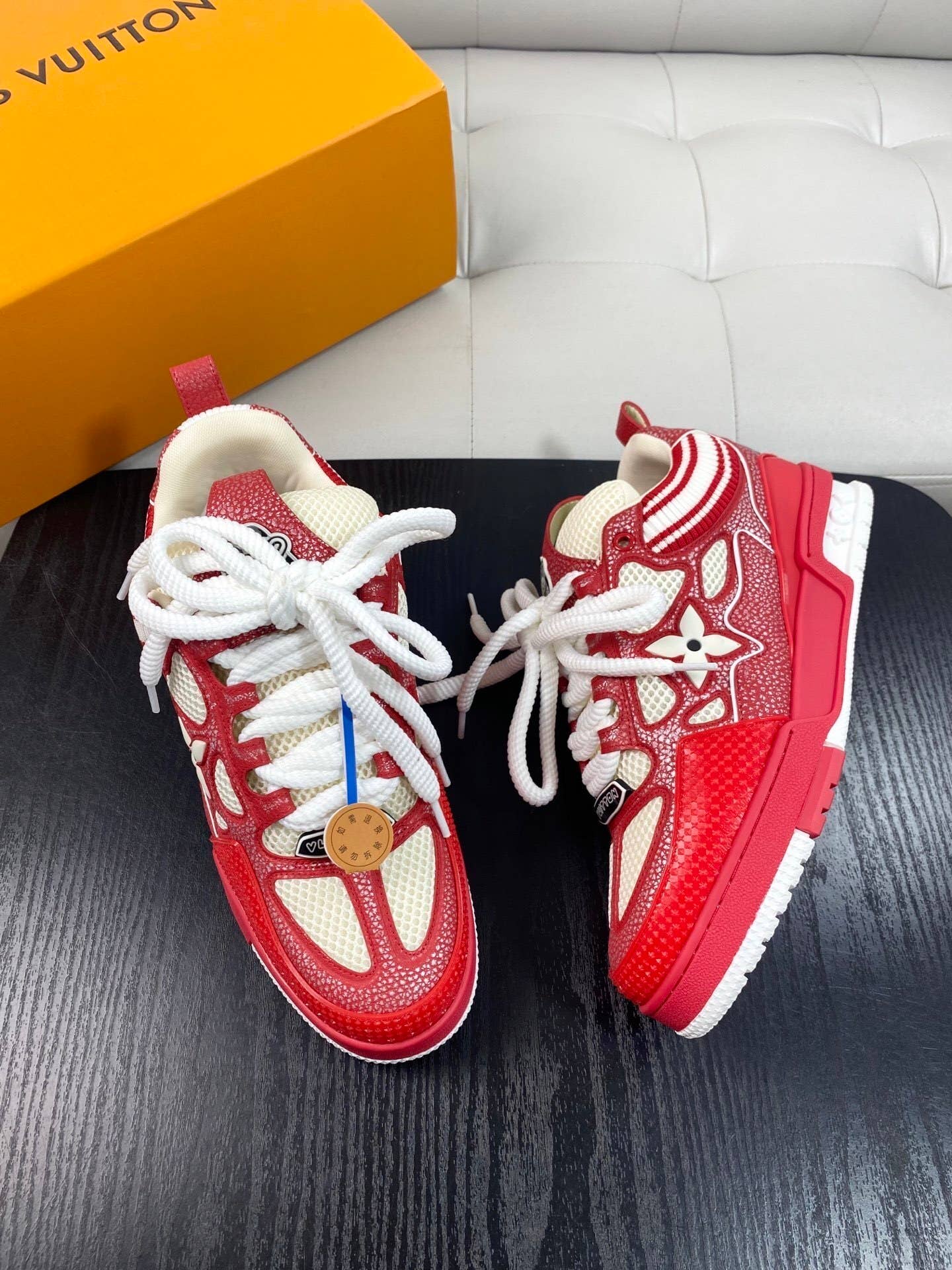 LV Skate sneaker in red and white.