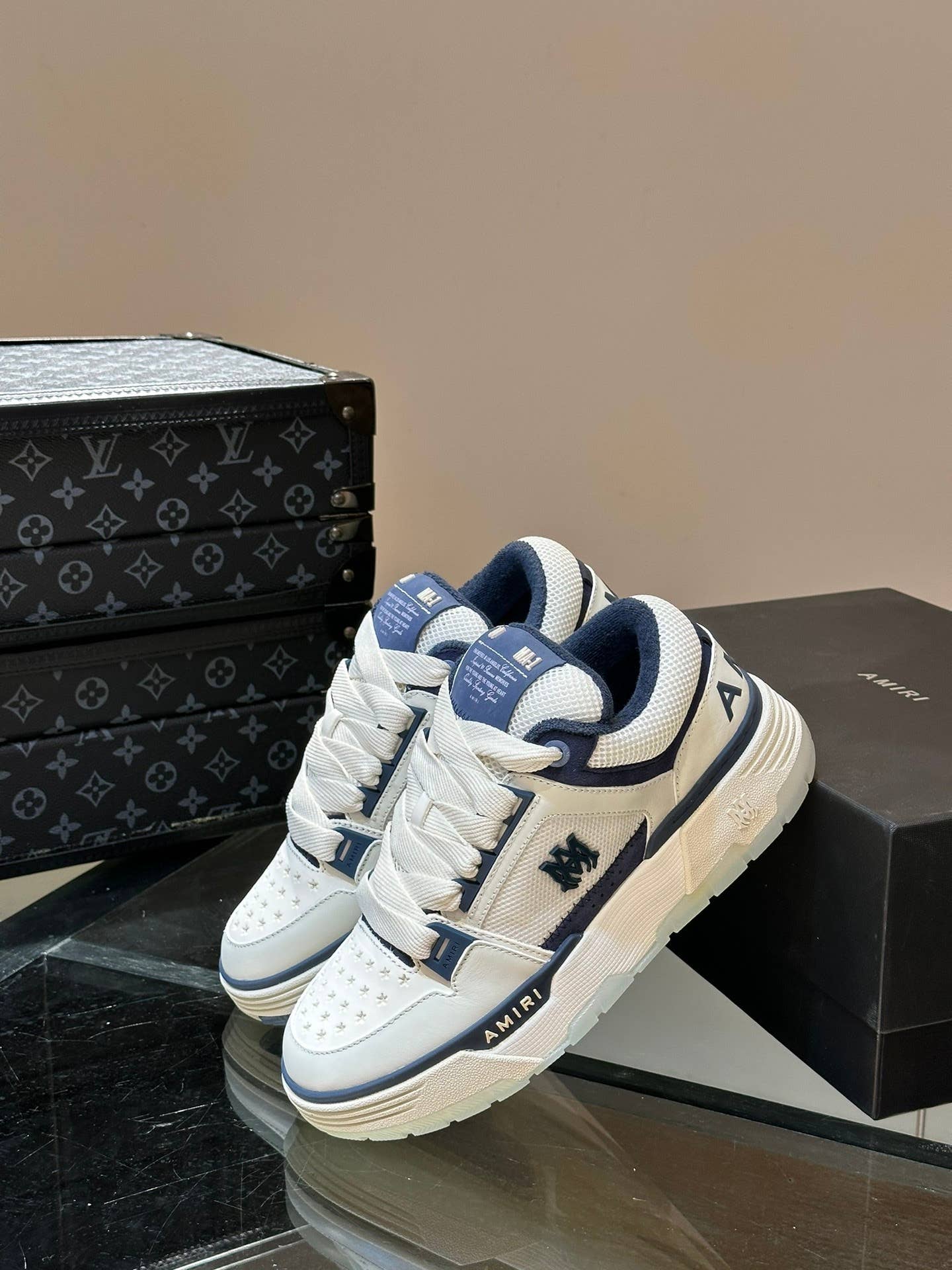 MA-1 white and navy sneakers