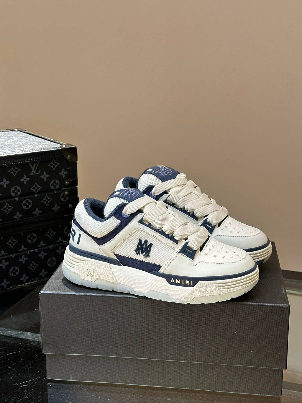 MA-1 white and navy sneakers
