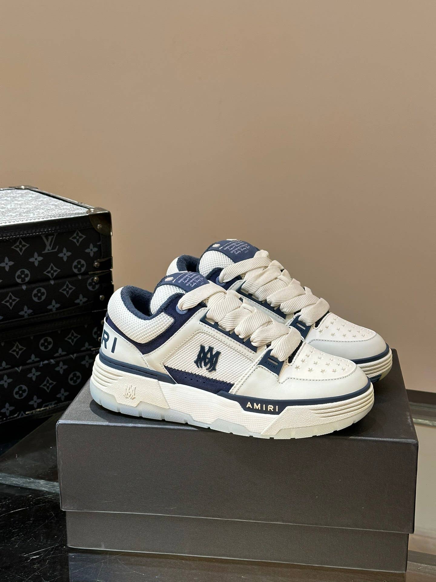 MA-1 white and navy sneakers