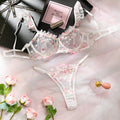 Flounced Sleeve Strawberry Embroidered Mesh See-through Underwear Suit
