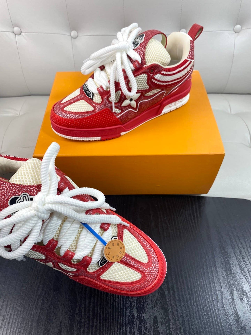 LV Skate sneaker in red and white.