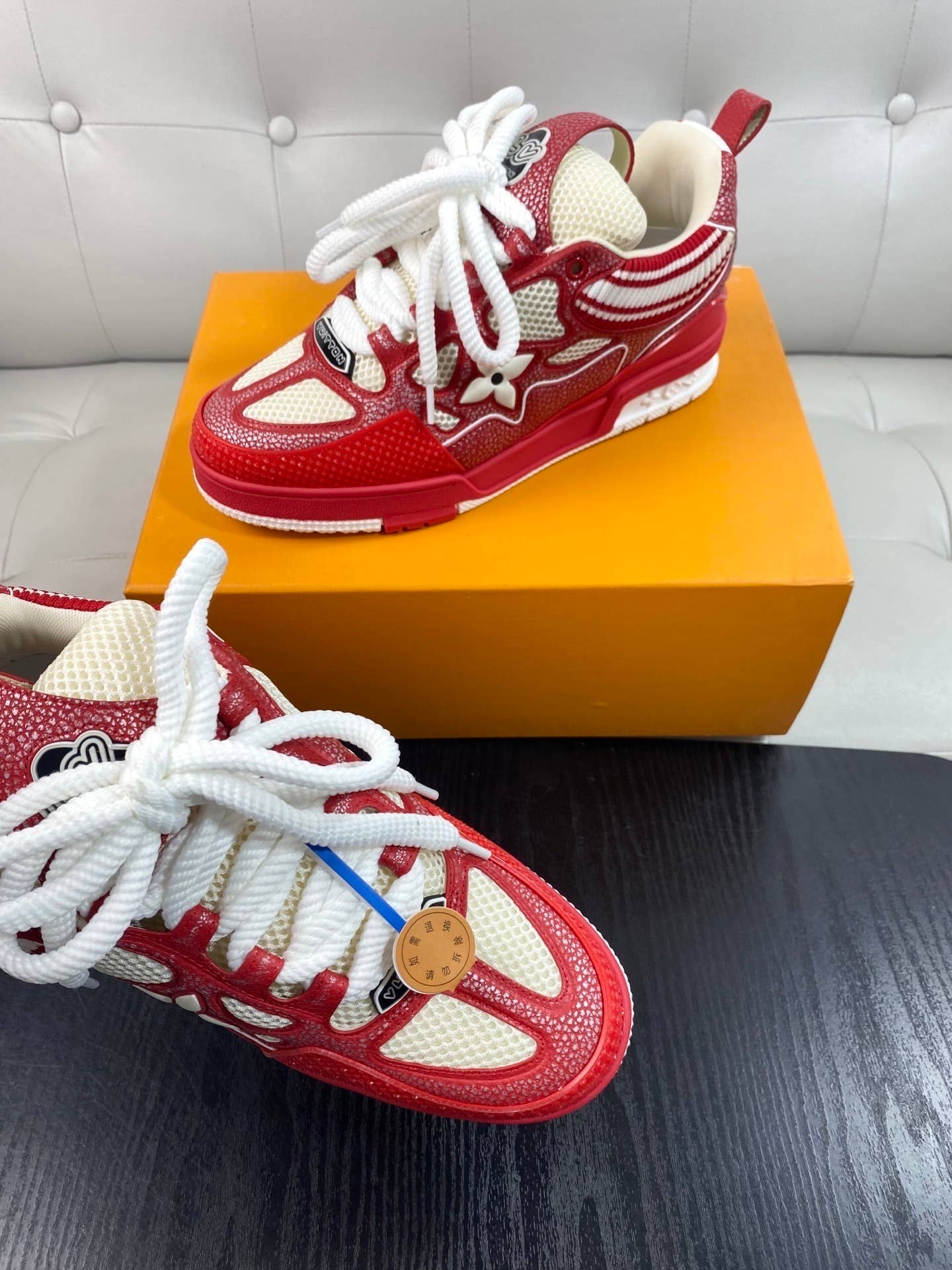 LV Skate sneaker in red and white.