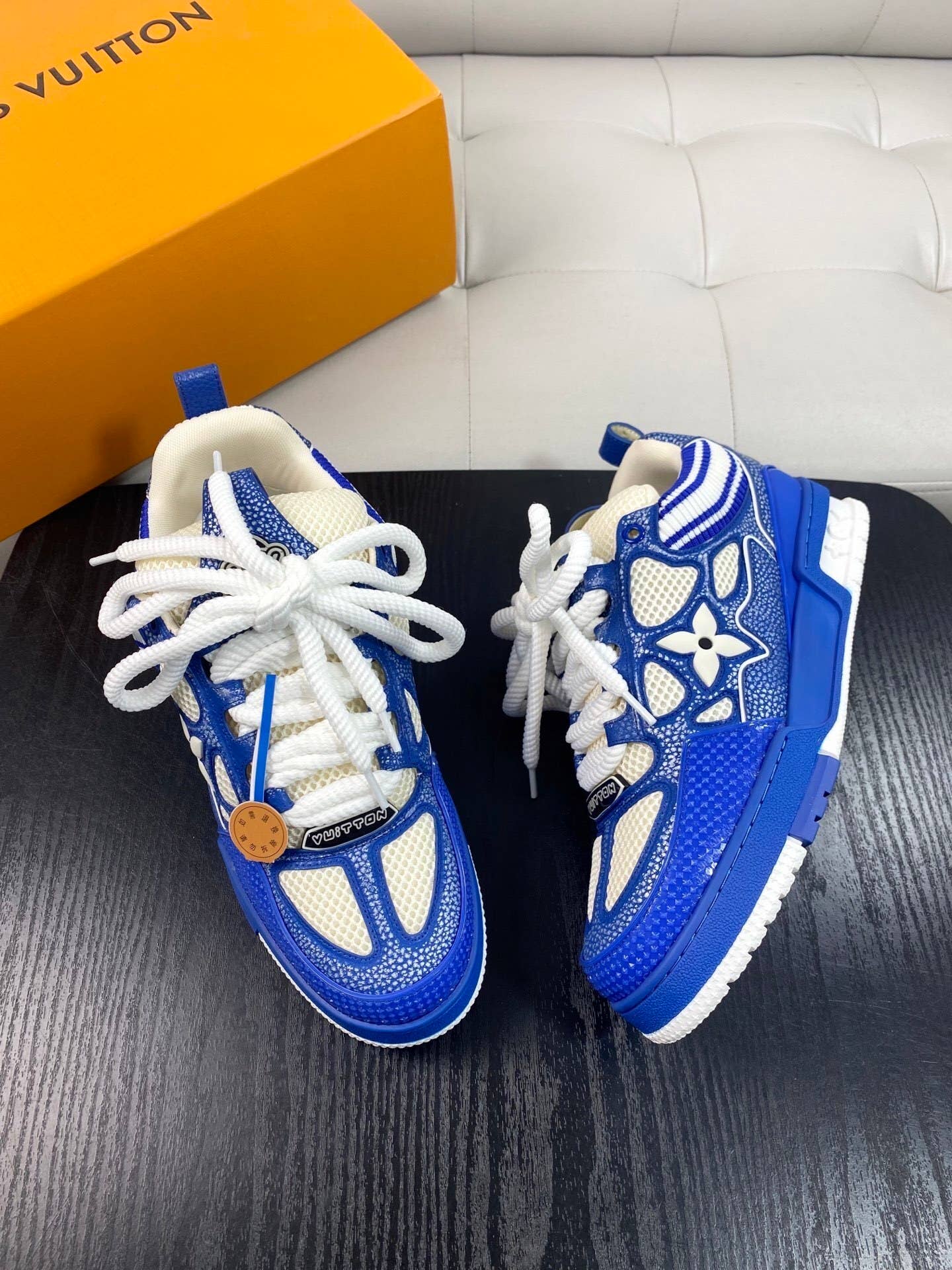 blue and white LV Skate sneakers