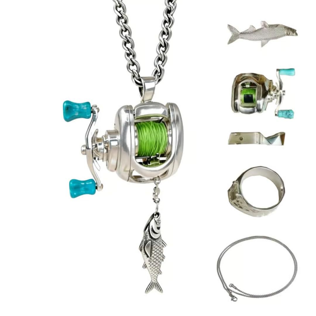 Luxury Fishing Reel Necklace Rotatable