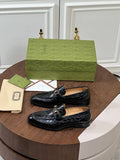 black crocodile leather loafers