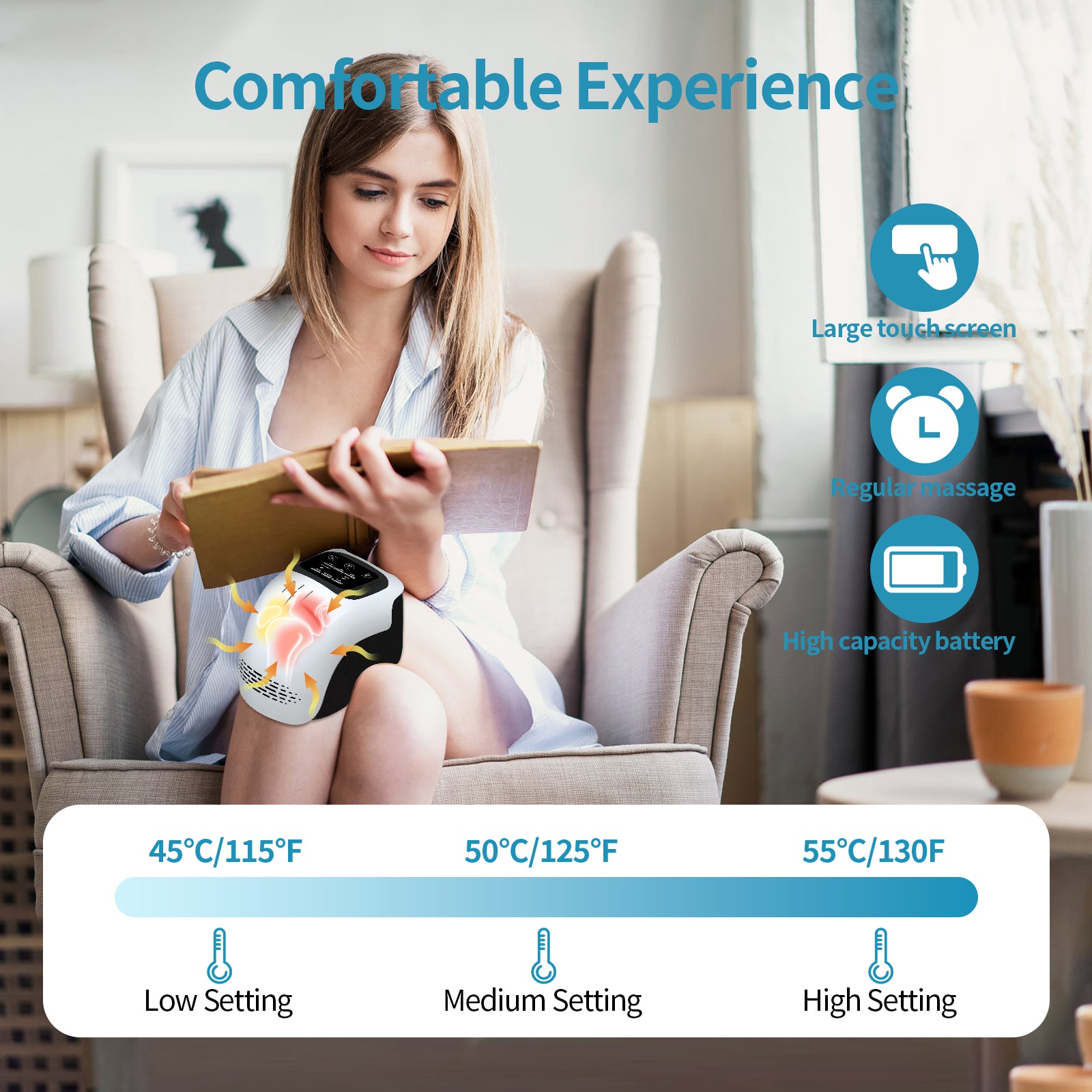 Rechargeable Pain Relief Infrared Laser Vibration Knee Massager