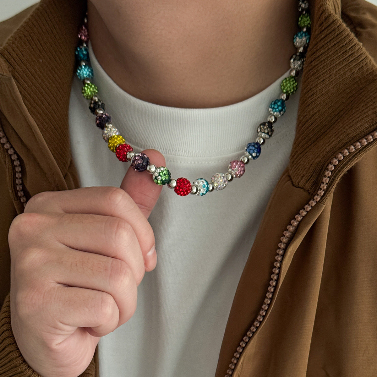 Mens Colored Diamond-Bead Necklace With Diamonds