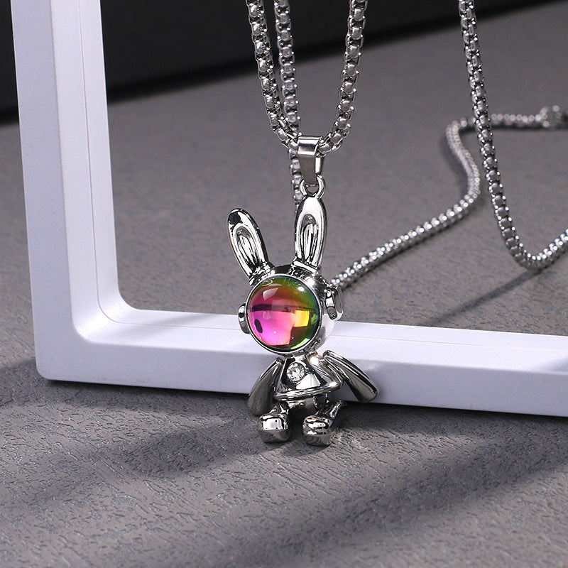 Mens Creative, Movable Mechanical Rabbit Necklace