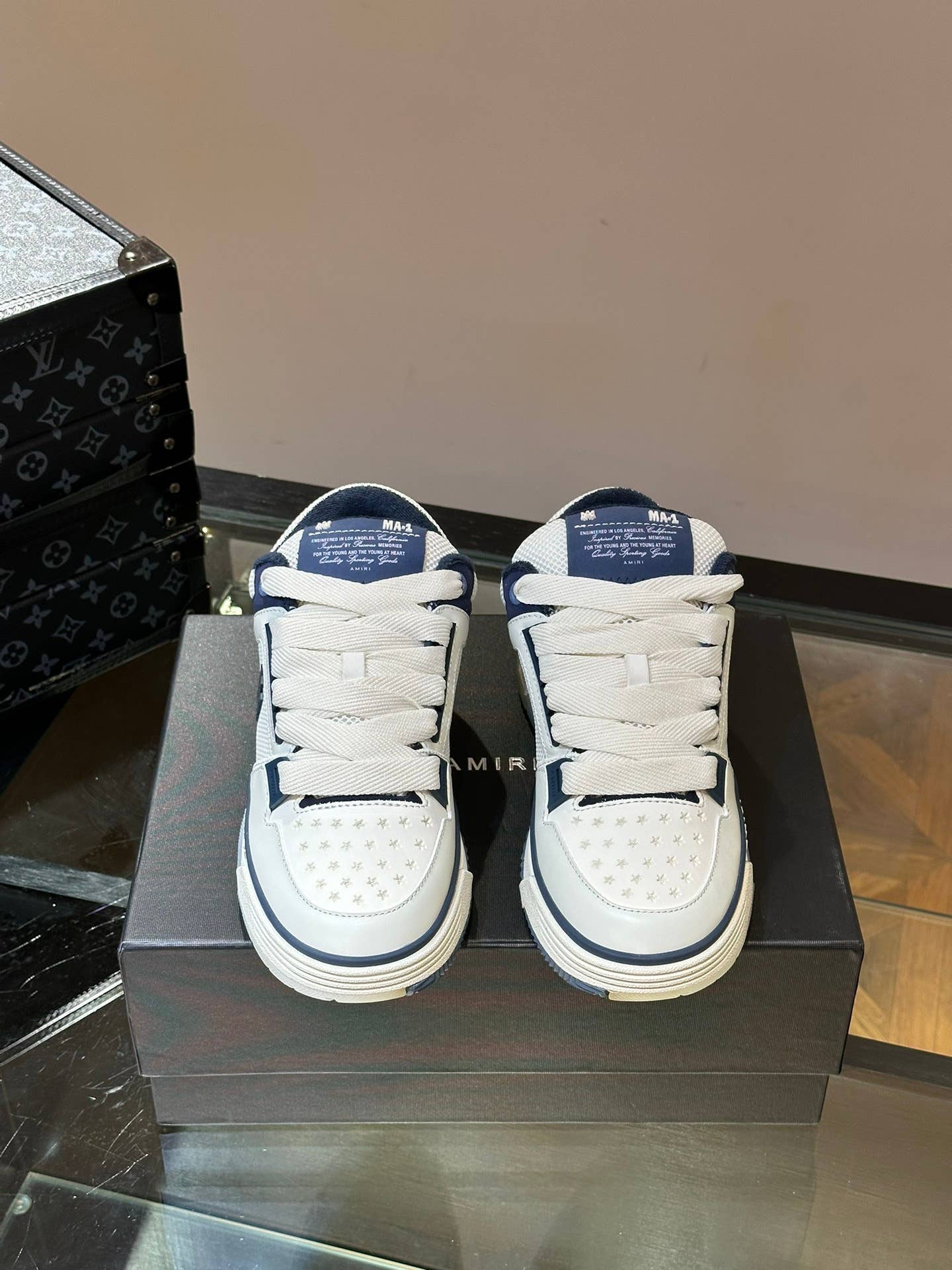 MA-1 white and navy sneakers