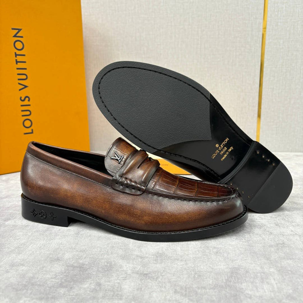 alligator-embossed leather loafers