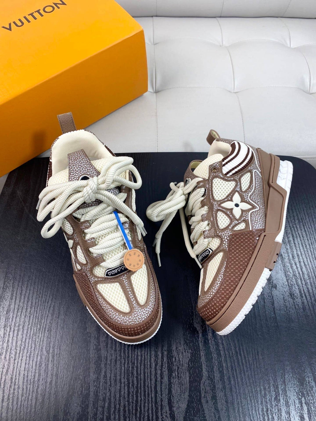 LV Skate Sneakers in a brown and white colorway.