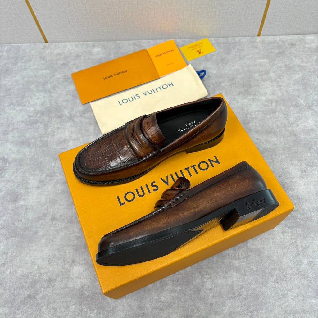 alligator-embossed leather loafers