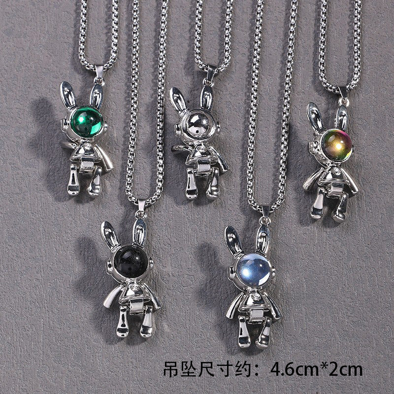 Mens Creative, Movable Mechanical Rabbit Necklace