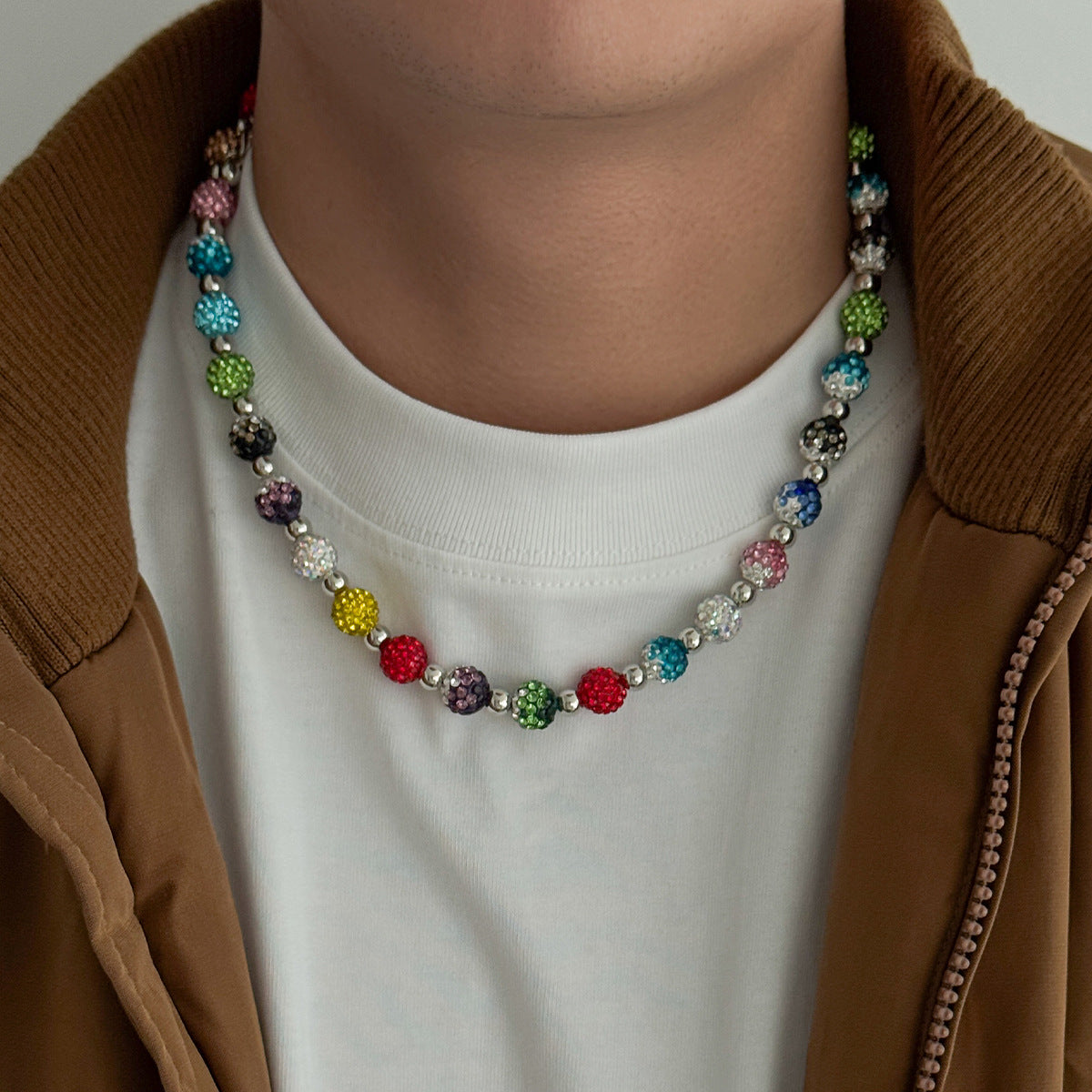 Mens Colored Diamond-Bead Necklace With Diamonds