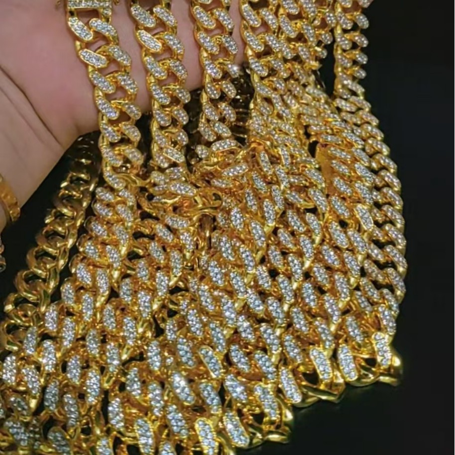 Rhinestone Alloy Cuban Chain Mens Hip-hop Style